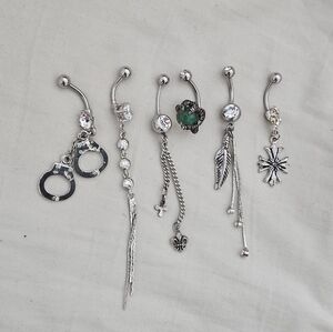 Silver Punk Jrock Gyaru Vkei Belly Button Navel Piercing Set